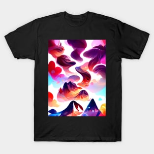 Cloudy Mountains Fluid Abstract Pattern T-Shirt